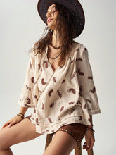 BohoFeels Women's Loose Fit Paisley Printed Notched V-Neck 3/4 Sleeve Vacation Shirt